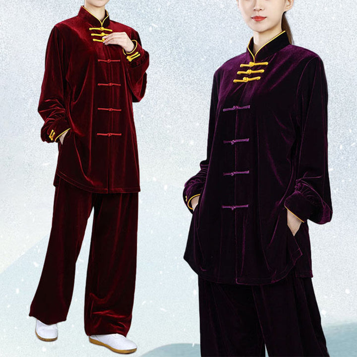 Conjunto de 2 piezas de ropa de terciopelo unisex con botones de rana para meditación y práctica de tai chi y qigong de Buddha Stones para otoño e invierno - image 20