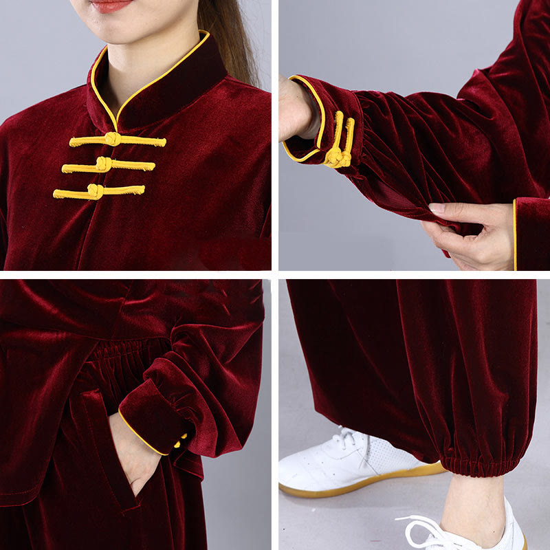 Conjunto de 2 piezas de ropa de terciopelo unisex con botones de rana para meditación y práctica de tai chi y qigong de Buddha Stones para otoño e invierno - image 7