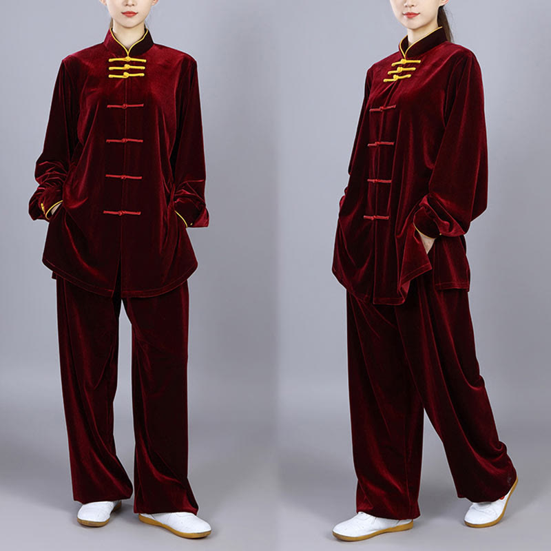 Conjunto de 2 piezas de ropa de terciopelo unisex con botones de rana para meditación y práctica de tai chi y qigong de Buddha Stones para otoño e invierno - image 4