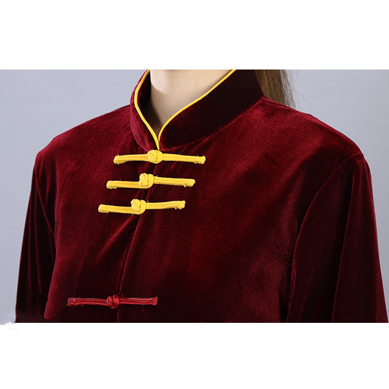 Conjunto de 2 piezas de ropa de terciopelo unisex con botones de rana para meditación y práctica de tai chi y qigong de Buddha Stones para otoño e invierno - image 9