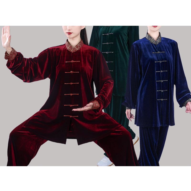 Conjunto de 2 piezas de ropa de meditación unisex de terciopelo con Buddha Stones de rana y cuello alto con nubes auspiciosas de Tai Chi y Qigong para otoño e invierno - image 21
