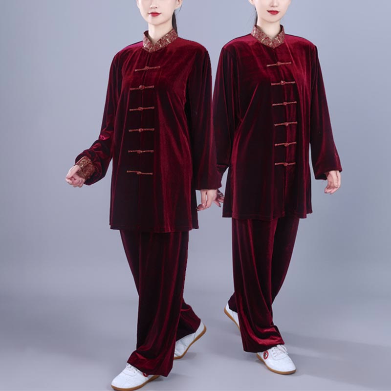 Conjunto de 2 piezas de ropa de meditación unisex de terciopelo con Buddha Stones de rana y cuello alto con nubes auspiciosas de Tai Chi y Qigong para otoño e invierno - image 3