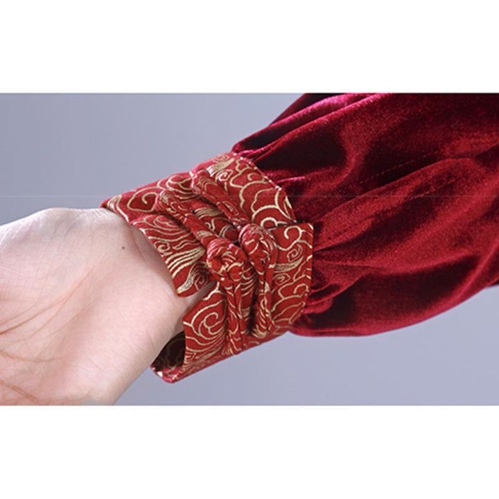 Conjunto de 2 piezas de ropa de meditación unisex de terciopelo con Buddha Stones de rana y cuello alto con nubes auspiciosas de Tai Chi y Qigong para otoño e invierno - image 8