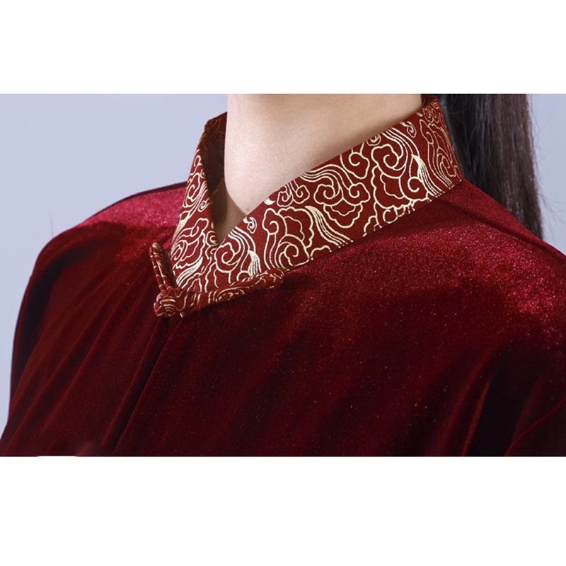 Conjunto de 2 piezas de ropa de meditación unisex de terciopelo con Buddha Stones de rana y cuello alto con nubes auspiciosas de Tai Chi y Qigong para otoño e invierno - image 5