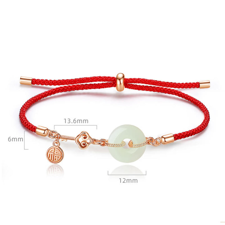 Pulsera de protección de la suerte con carácter Fu de hilo rojo de plata de ley 925 con hebilla de paz de jade hetiano natural y Buddha Stones