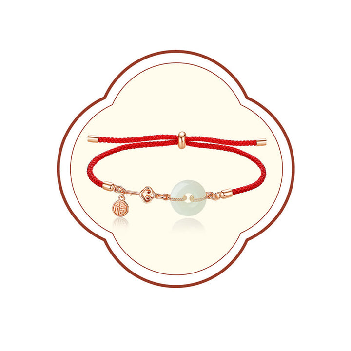 Pulsera de protección de la suerte con carácter Fu de hilo rojo de plata de ley 925 con hebilla de paz de jade hetiano natural y Buddha Stones