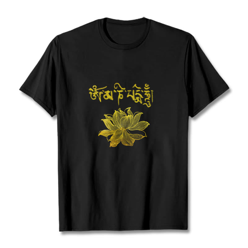 Buddha Stones Camiseta sánscrita Golden Lotus - Negro - 2XL - image 0