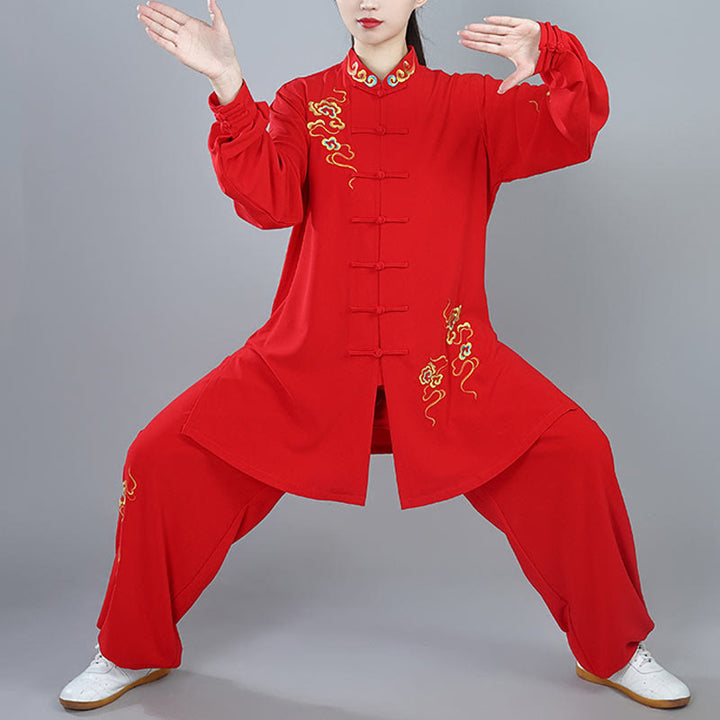 Conjunto de ropa unisex de algodón con Buddha Stones, 2 piezas, nubes auspiciosas de colores otoñales, meditación de Tai Chi, Qigong y Zen
