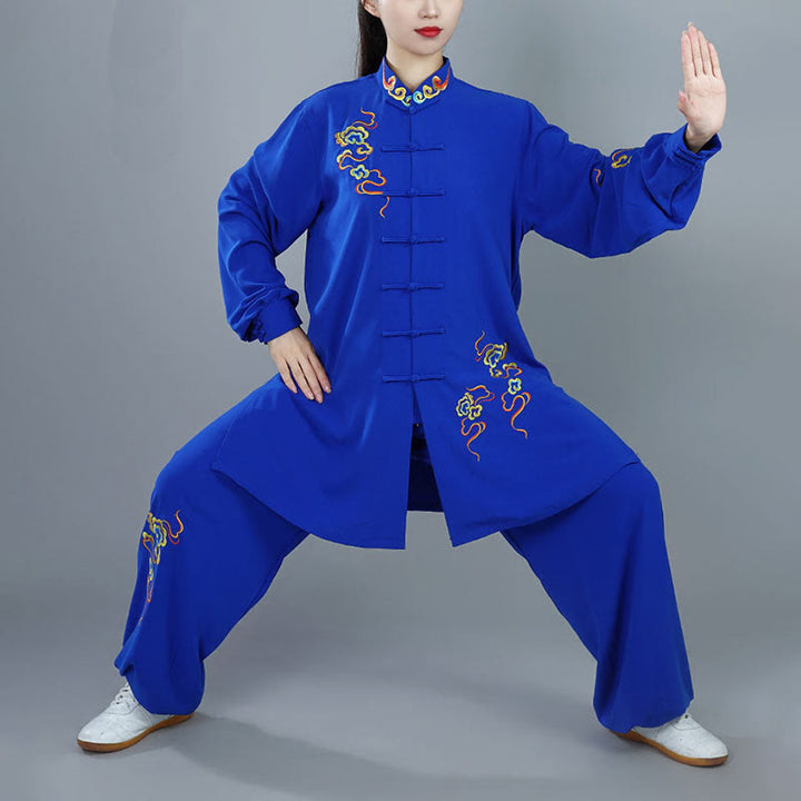 Conjunto de ropa unisex de algodón con Buddha Stones, 2 piezas, nubes auspiciosas de colores otoñales, meditación de Tai Chi, Qigong y Zen
