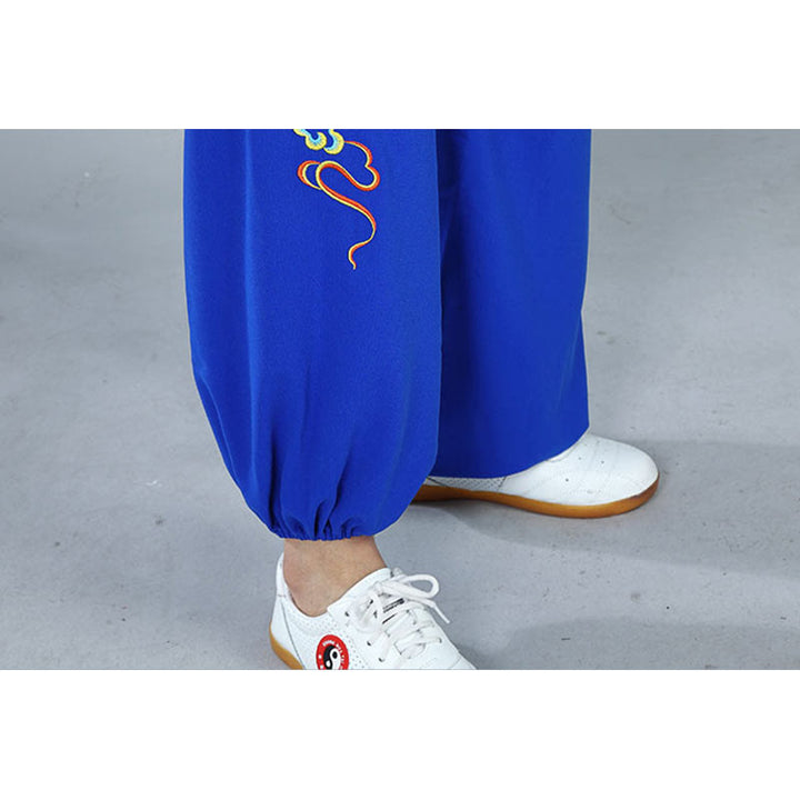 Conjunto de ropa unisex de algodón con Buddha Stones, 2 piezas, nubes auspiciosas de colores otoñales, meditación de Tai Chi, Qigong y Zen