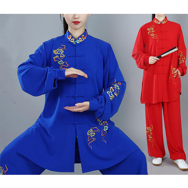 Conjunto de ropa unisex de algodón con Buddha Stones, 2 piezas, nubes auspiciosas de colores otoñales, meditación de Tai Chi, Qigong y Zen