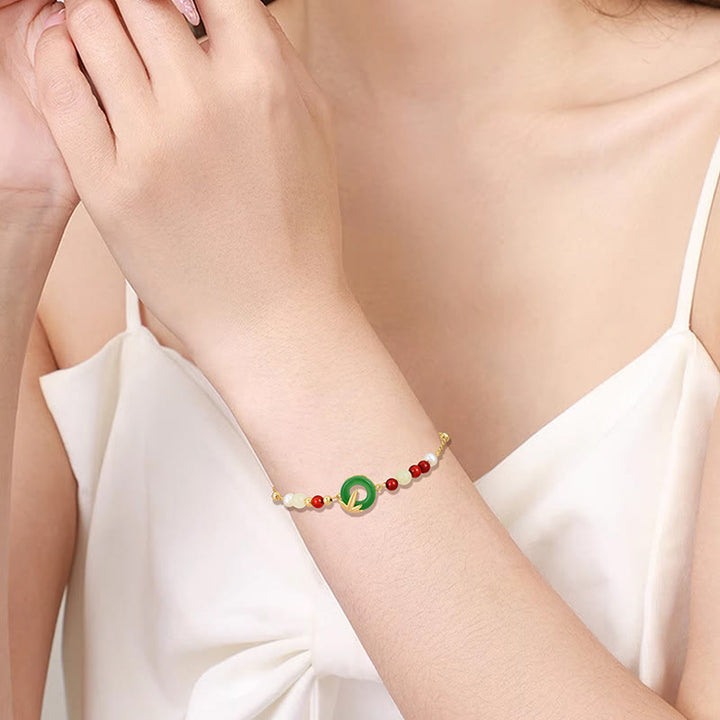 Pulsera de plata de ley 925 con Buddha Stones , calcedonia verde, hebilla de paz y bambú