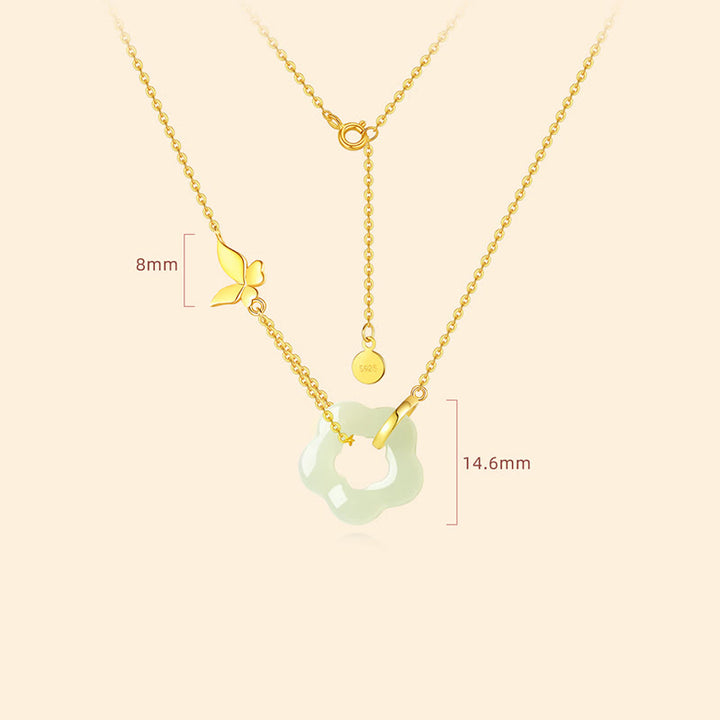 Collar con colgante de plata de ley 925 con Buddha Stones y flor de jade hetiano y mariposa