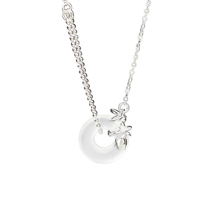 Colgante de plata de ley 925 con forma de tulipán y calcedonia y hebilla de la suerte con Buddha Stones