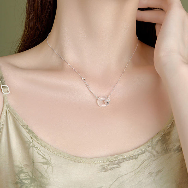 Colgante de plata de ley 925 con forma de tulipán y calcedonia y hebilla de la suerte con Buddha Stones