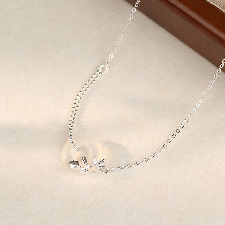 Colgante de plata de ley 925 con forma de tulipán y calcedonia y hebilla de la suerte con Buddha Stones