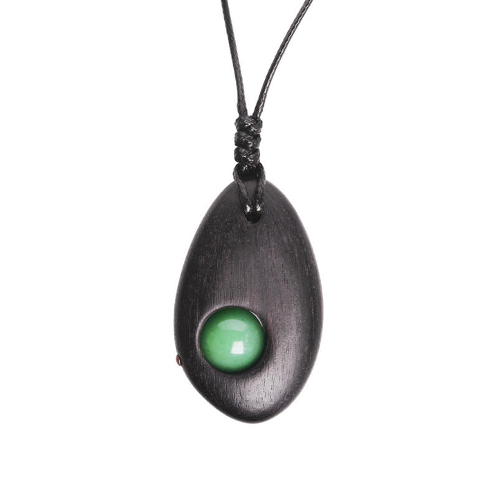 Buddha Stones Collar con colgante de paz y calma con aventurina verde y madera de ébano