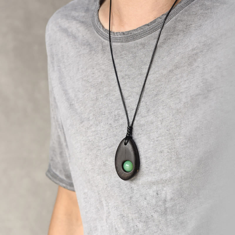 Buddha Stones Collar con colgante de paz y calma con aventurina verde y madera de ébano