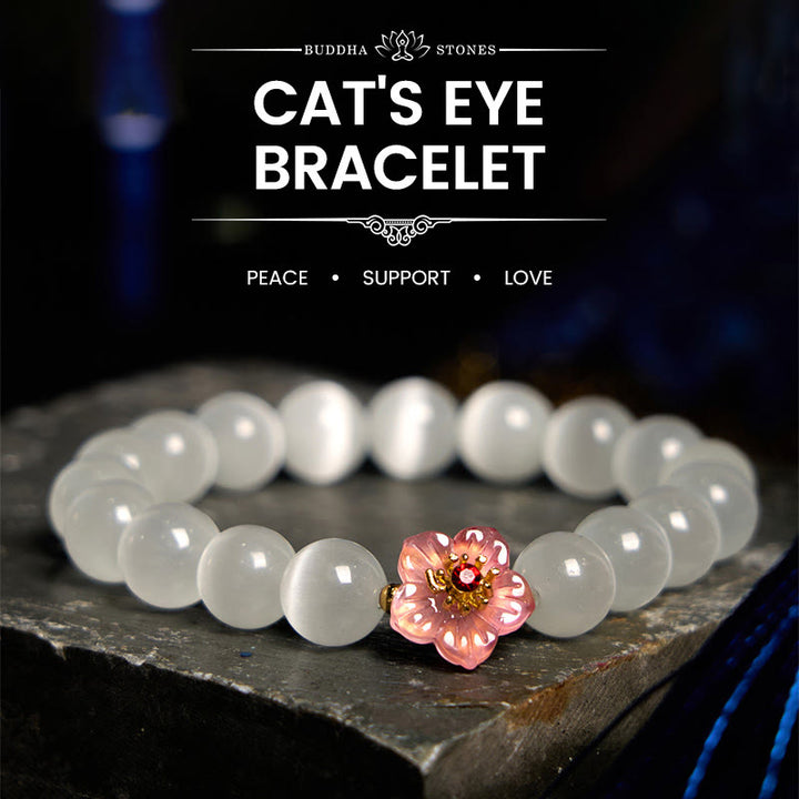 Pulsera de amor con flor de crisoberilo y ojo de gato con Buddha Stones