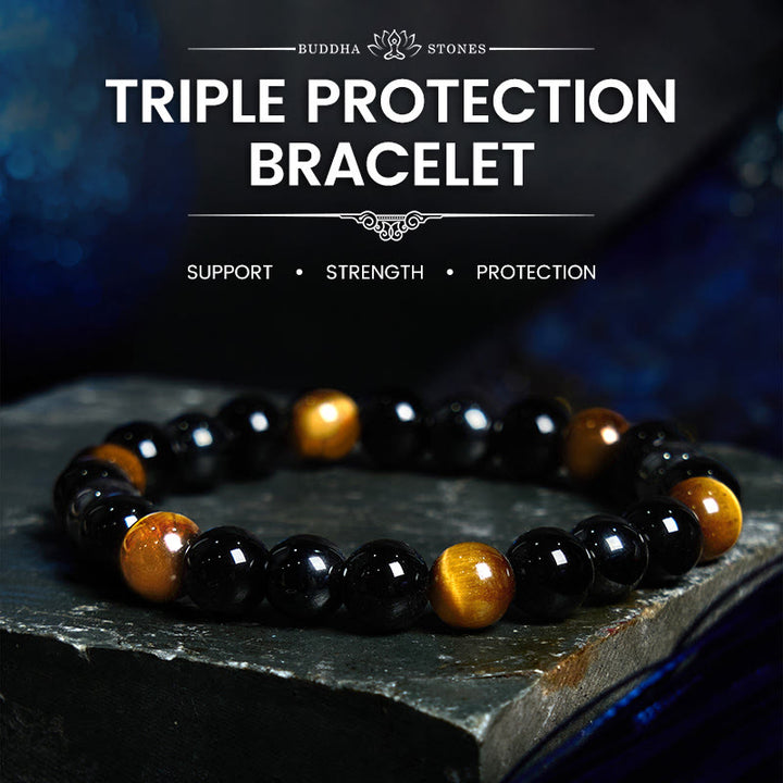 Pulsera de Buddha Stones natural de ojo de tigre, obsidiana y hematita con efecto positivo y potente