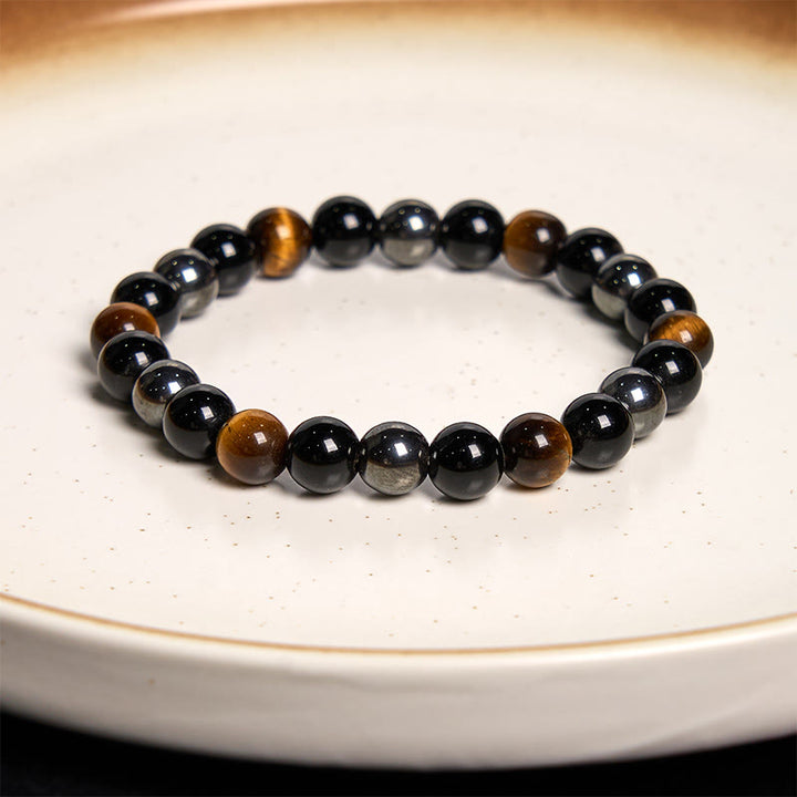 Pulsera de Buddha Stones natural de ojo de tigre, obsidiana y hematita con efecto positivo y potente