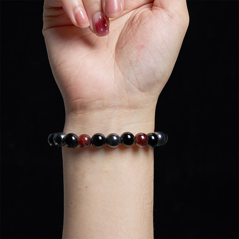 Pulsera de Buddha Stones natural de ojo de tigre, obsidiana y hematita con efecto positivo y potente