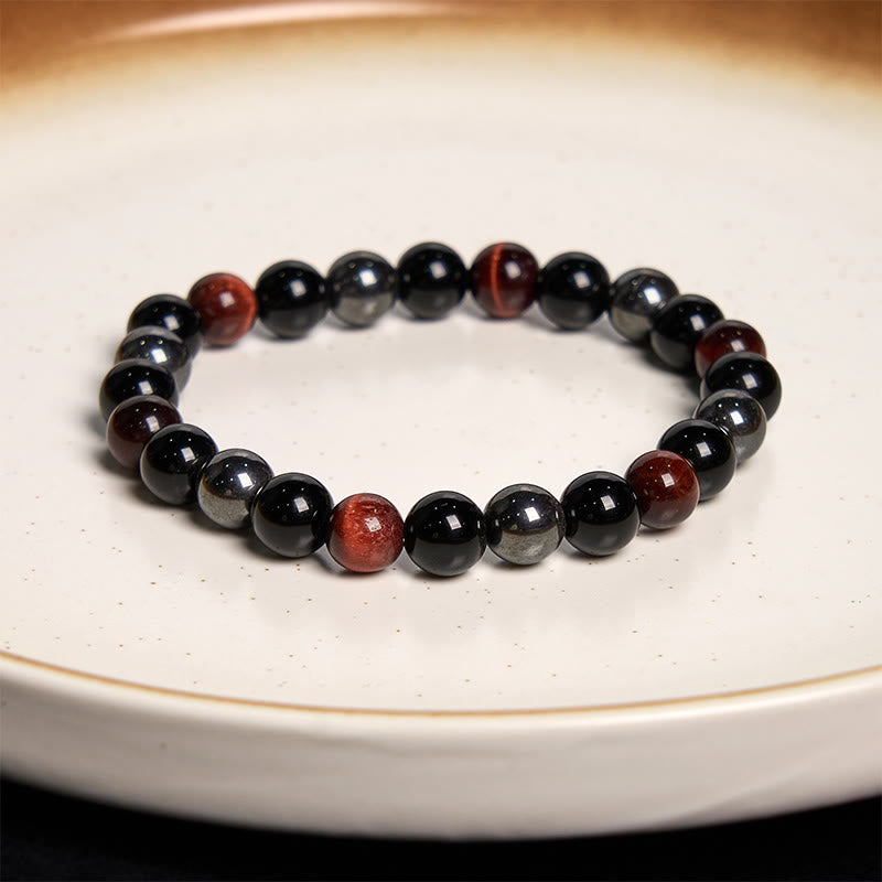Pulsera de Buddha Stones natural de ojo de tigre, obsidiana y hematita con efecto positivo y potente