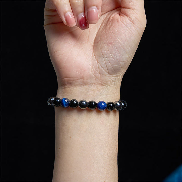 Pulsera de Buddha Stones natural de ojo de tigre, obsidiana y hematita con efecto positivo y potente