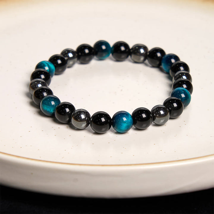 Pulsera de Buddha Stones natural de ojo de tigre, obsidiana y hematita con efecto positivo y potente