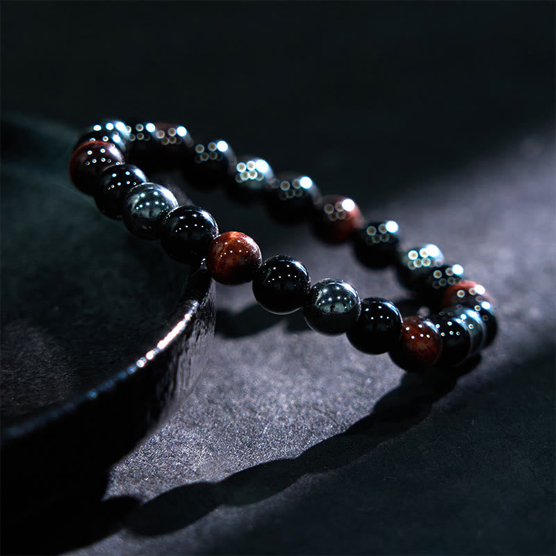 Pulsera de Buddha Stones natural de ojo de tigre, obsidiana y hematita con efecto positivo y potente