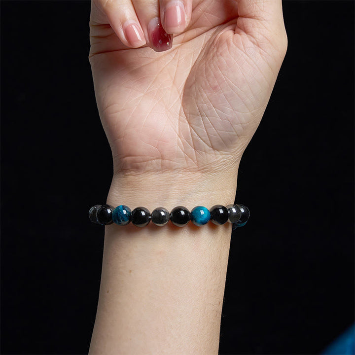 Pulsera de Buddha Stones natural de ojo de tigre, obsidiana y hematita con efecto positivo y potente