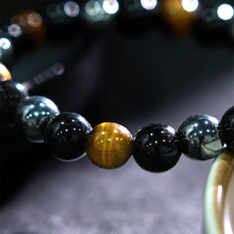 Pulsera de Buddha Stones natural de ojo de tigre, obsidiana y hematita con efecto positivo y potente