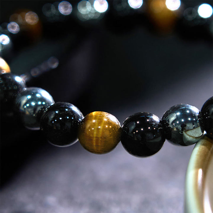Pulsera de Buddha Stones natural de ojo de tigre, obsidiana y hematita con efecto positivo y potente