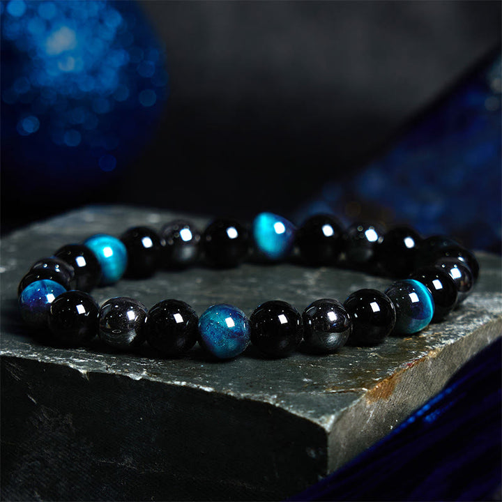Pulsera de Buddha Stones natural de ojo de tigre, obsidiana y hematita con efecto positivo y potente