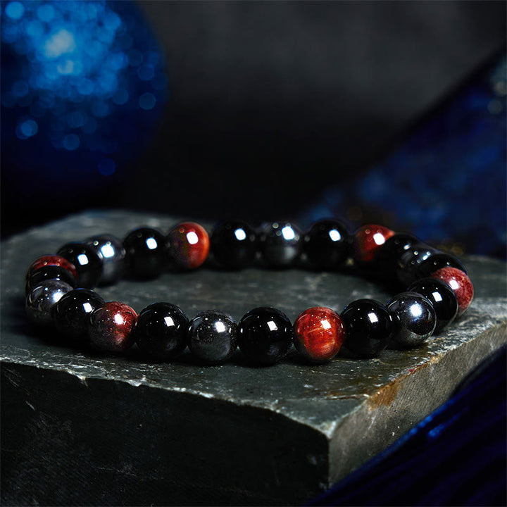 Pulsera de Buddha Stones natural de ojo de tigre, obsidiana y hematita con efecto positivo y potente