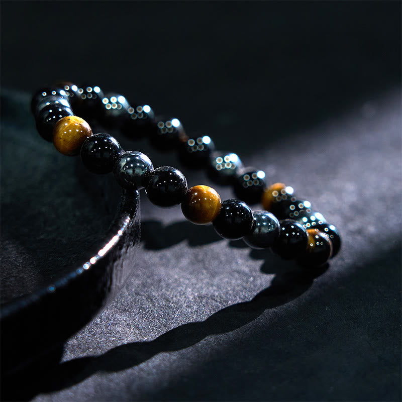 Pulsera de Buddha Stones natural de ojo de tigre, obsidiana y hematita con efecto positivo y potente
