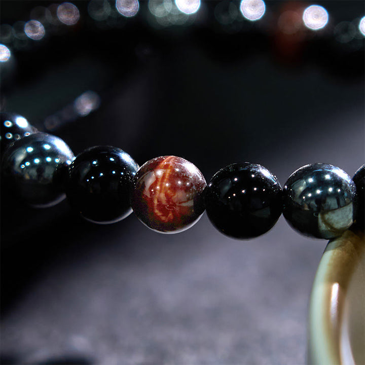 Pulsera de Buddha Stones natural de ojo de tigre, obsidiana y hematita con efecto positivo y potente