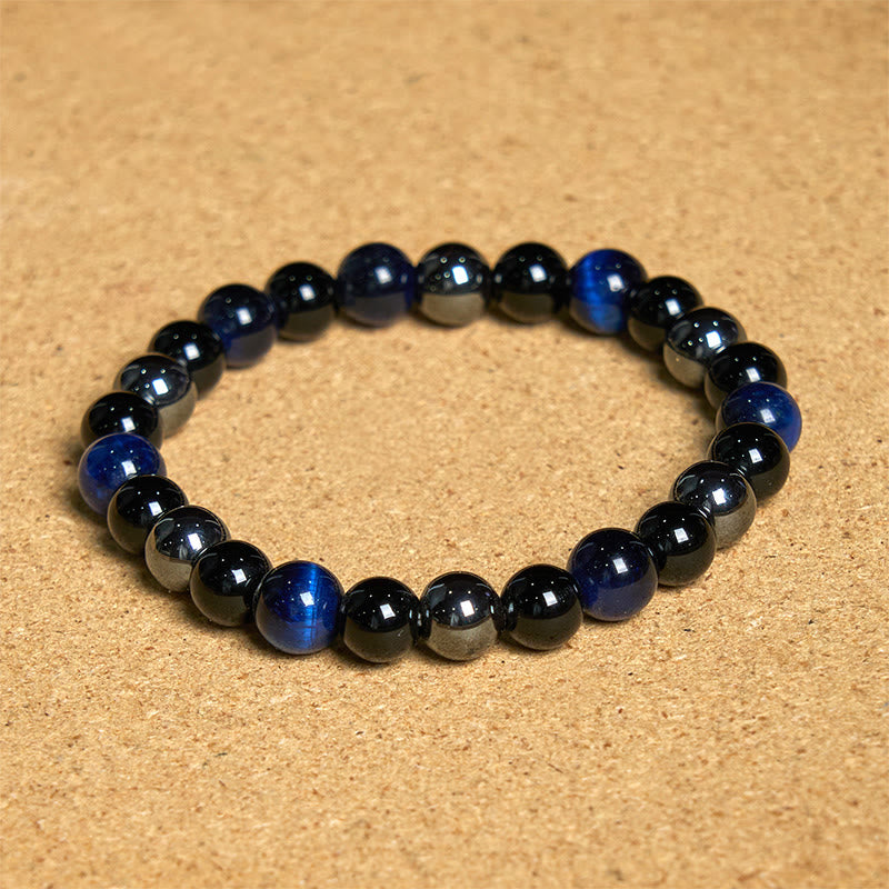 Pulsera de Buddha Stones natural de ojo de tigre, obsidiana y hematita con efecto positivo y potente