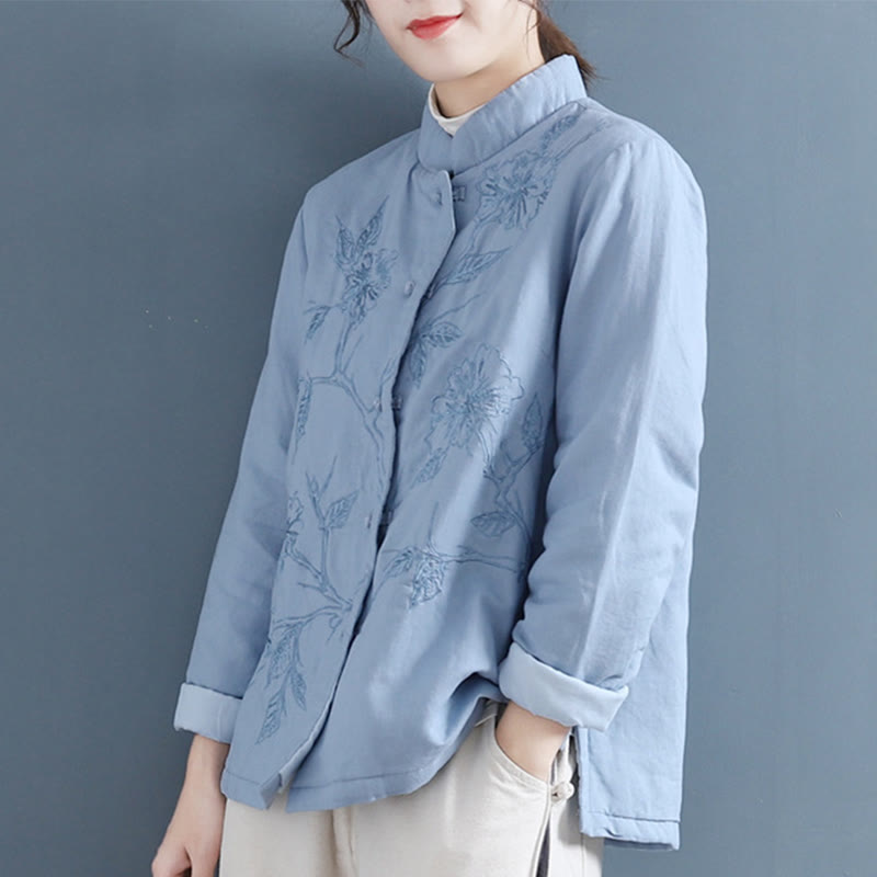 Camisa térmica de manga larga de algodón y lino para mujer con diseño de flores retro y Buddha Stones - image 2