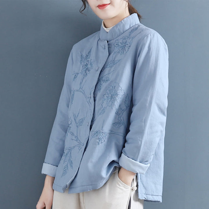 Camisa térmica de manga larga de algodón y lino para mujer con diseño de flores retro y Buddha Stones - image 2
