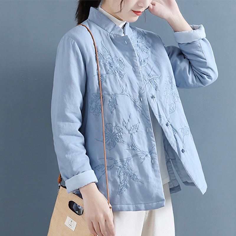 Camisa térmica de manga larga de algodón y lino para mujer con diseño de flores retro y Buddha Stones - image 1