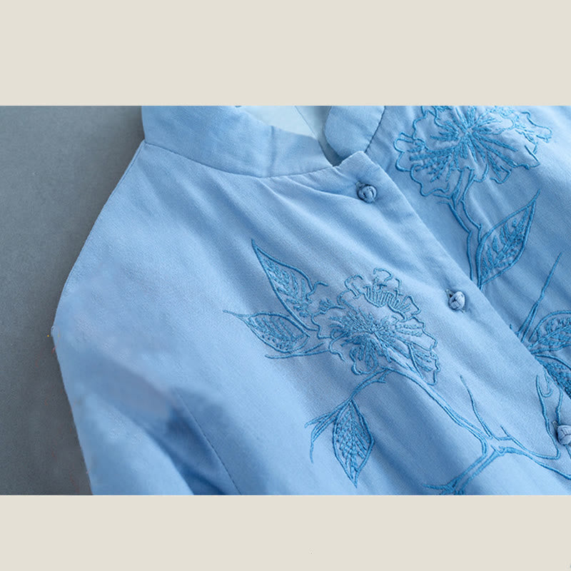 Camisa térmica de manga larga de algodón y lino para mujer con diseño de flores retro y Buddha Stones - image 6