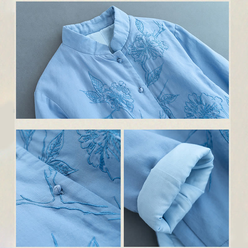 Camisa térmica de manga larga de algodón y lino para mujer con diseño de flores retro y Buddha Stones - image 3