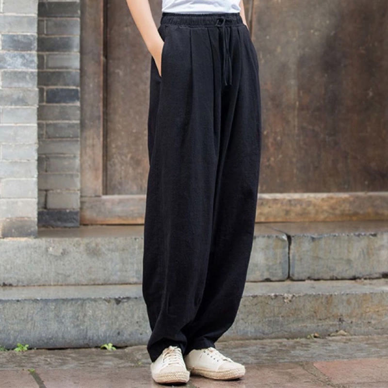Pantalones de algodón para mujer con diseño liso de Buddha Stones - Negro - US14, UK/AU18, EU46 (4XL) - image 9