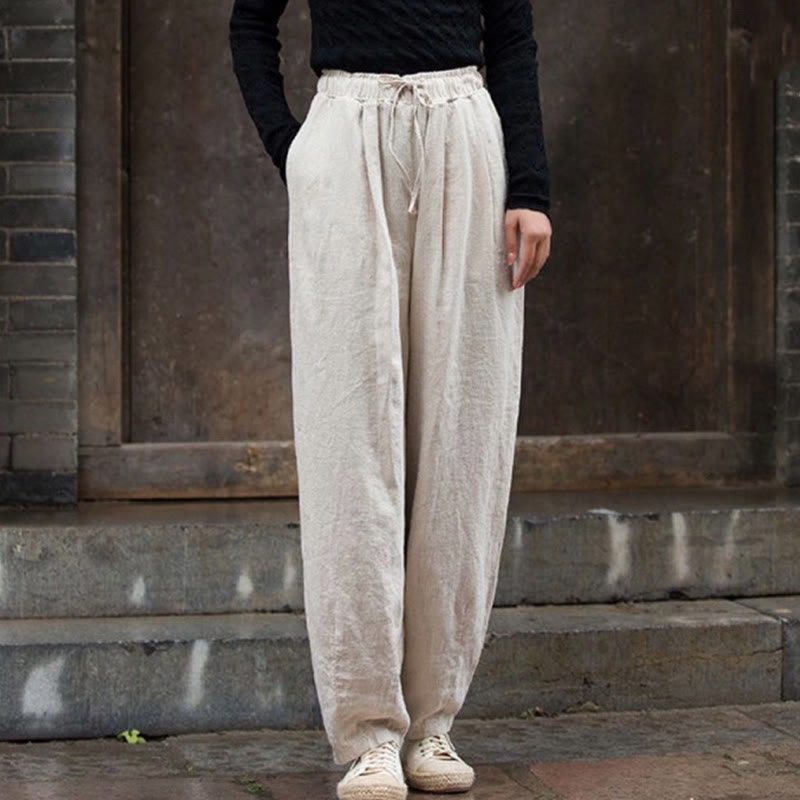 Pantalones de algodón para mujer con diseño liso de Buddha Stones - Beige - US14, UK/AU18, EU46 (4XL) - image 6