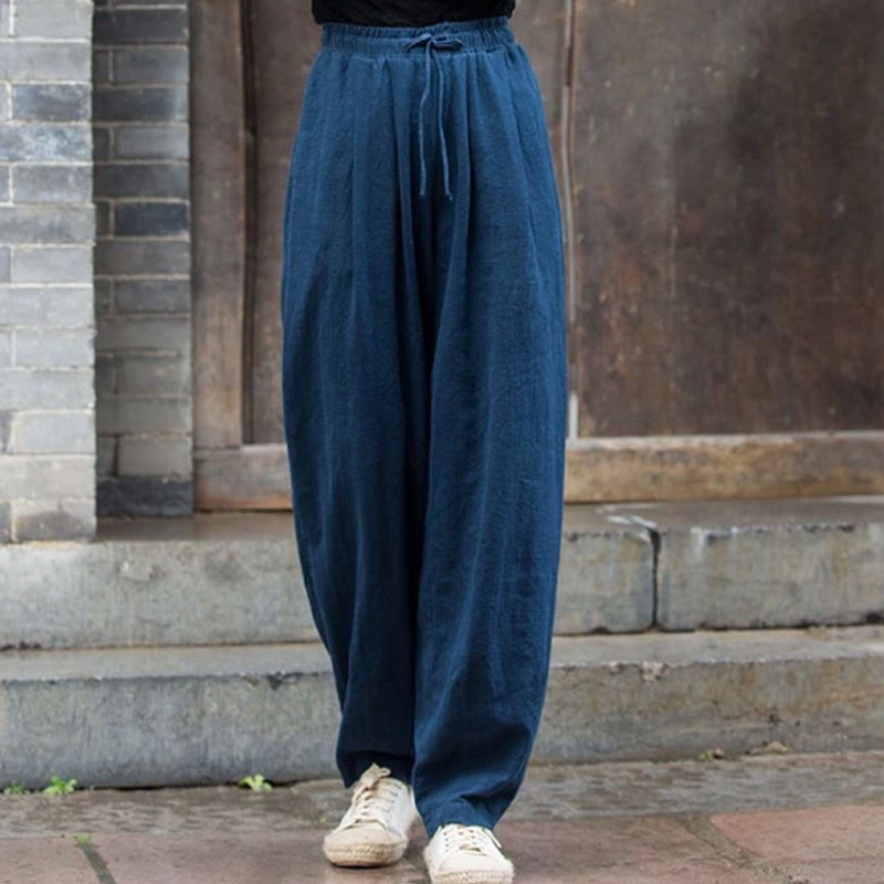 Pantalones de algodón para mujer con diseño liso de Buddha Stones - Azul acero - US14, UK/AU18, EU46 (4XL) - image 12