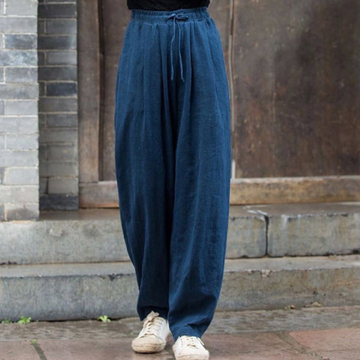 Pantalones de algodón para mujer con diseño liso de Buddha Stones - Azul acero - US14, UK/AU18, EU46 (4XL) - image 12