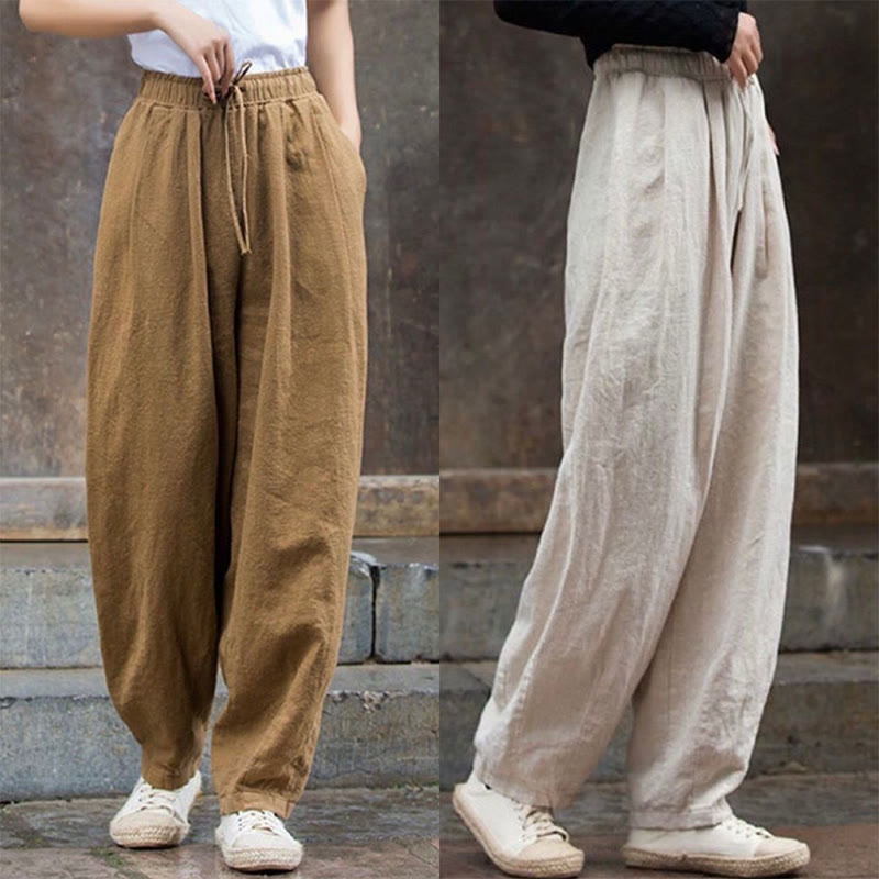 Pantalones de algodón para mujer con diseño liso de Buddha Stones - image 1