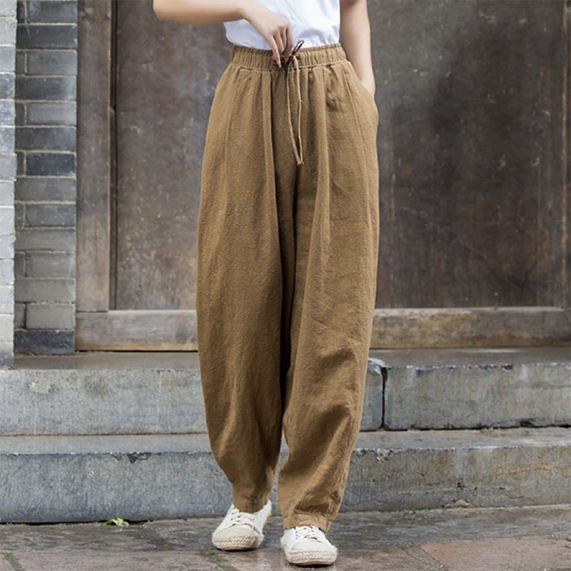 Pantalones de algodón para mujer con diseño liso de Buddha Stones - Caqui oscuro - US14, UK/AU18, EU46 (4XL) - image 2