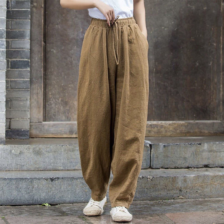 Pantalones de algodón para mujer con diseño liso de Buddha Stones - Caqui oscuro - US14, UK/AU18, EU46 (4XL) - image 2